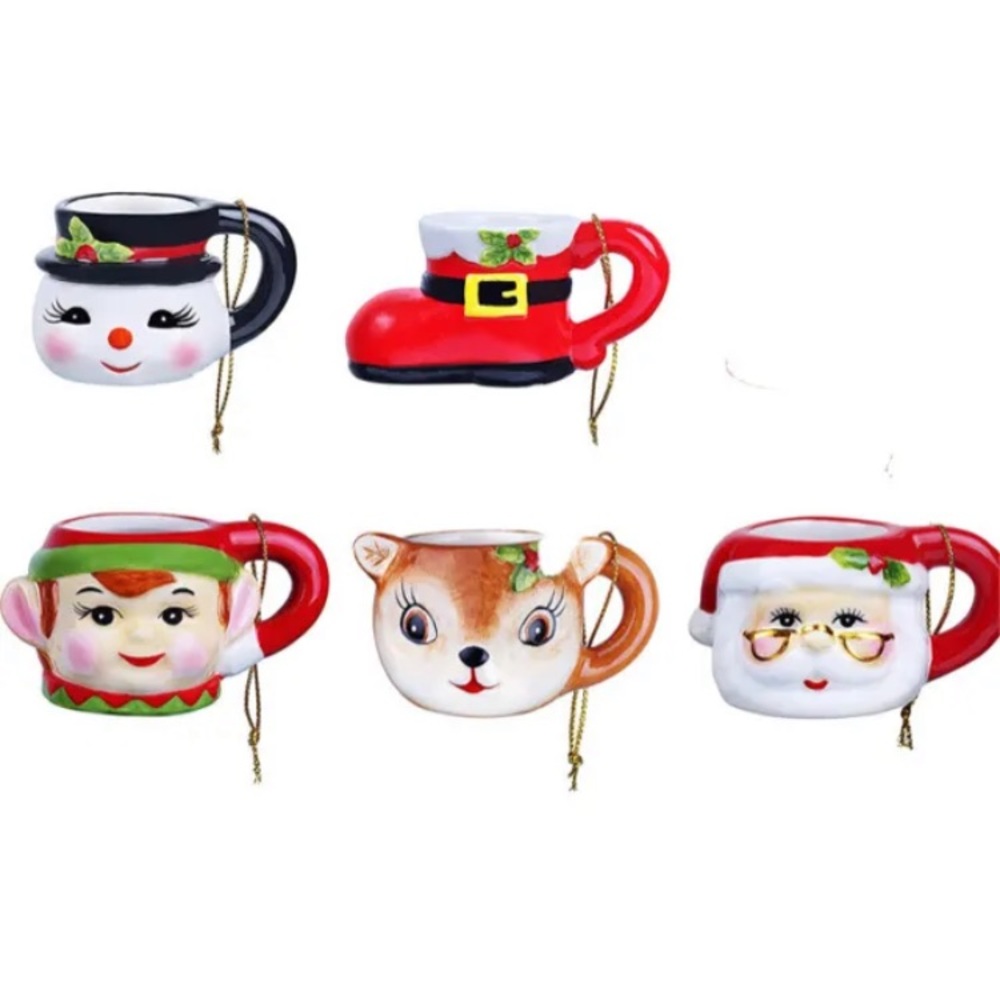 2021 Mr. Christmas Nostalgic Mini Mug Ornament Lot of 5 Holiday Ceramic 1.5 in.